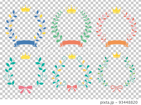 ランキングなどに使えるカラフルな葉っぱと王冠とリボン ランキングなどに使えるカラフルな葉っぱと王冠とリボン 93448820