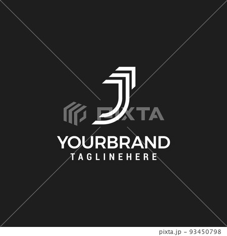 Initial Letter J Logo white Geometric Shape J Letter isolated on black Background. Initial Letter J Logo white Geometric Shape J Letter isolated on black Background. 93450798