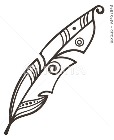 Boho quill. Hand drawn feather decorative element 93452843