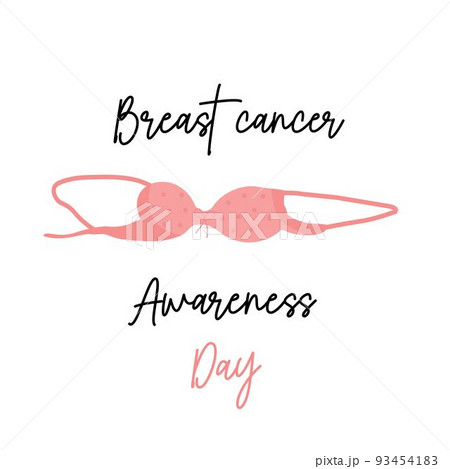 Breast cancer awareness day illustration with bikini bra in pink color. Feminism symbol for women support. 93454183