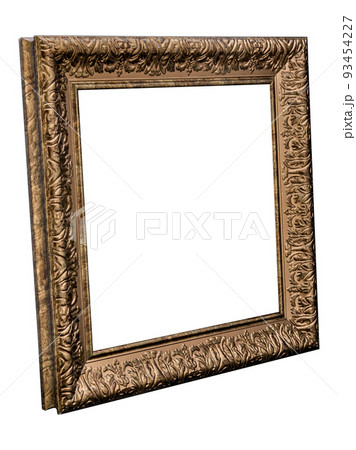 Perspective view of Antique Classic Old Vintage Wooden Rectangle canvas frame isolated on white. Blank and diverse subject moulding baguette. Design element for paint, mirror or photo Perspective view of Antique Classic Old Vintage Wooden Rectangle canvas frame isolated on white. Blank and diverse subject moulding baguette. Design element for paint, mirror or photo 93454227