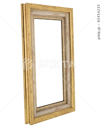 Perspective view of Antique Classic Old Vintage Wooden Rectangle canvas frame isolated on white. Blank and diverse subject moulding baguette. Design element for paint, mirror or photo Perspective view of Antique Classic Old Vintage Wooden Rectangle canvas frame isolated on white. Blank and diverse subject moulding baguette. Design element for paint, mirror or photo 93454235
