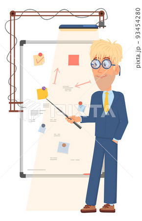 Man showing work strategy board. Business presentation icon 93454280