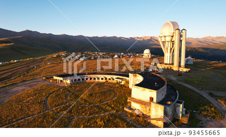 Bright dawn over the observatory in the mountains Bright dawn over the observatory in the mountains 93455665