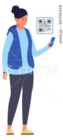Girl scan qr code with smartphone. Digital technology Girl scan qr code with smartphone. Digital technology 93456546