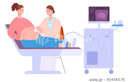 Pregnant woman on ultrasound scan. Medical examination Pregnant woman on ultrasound scan. Medical examination 93456576