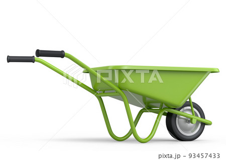 Garden wheelbarrow isolated on white background. Handcart with wheel. Garden wheelbarrow isolated on white background. Handcart with wheel. 93457433