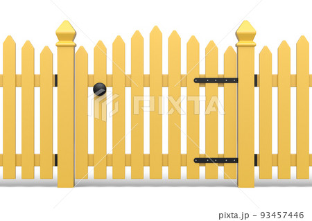 Wooden picket fence on white background that separates the objects 93457446