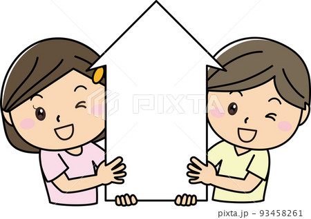 矢印　家庭　家　成長　向上　増幅　男性　女性 93458261