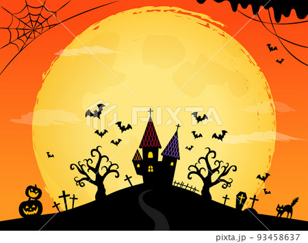 ハロウィンフレーム背景_大きな満月_オレンジ ハロウィンフレーム背景_大きな満月_オレンジ 93458637