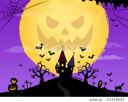 ハロウィン背景_月のオバケ_パープル 93458682