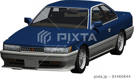 あぶない刑事で有名な紺色の日産レパードの切抜き画像。背景透明イラスト 93460644