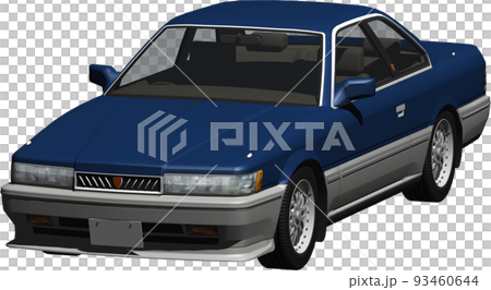あぶない刑事で有名な紺色の日産レパードの切抜き画像。背景透明イラスト 93460644
