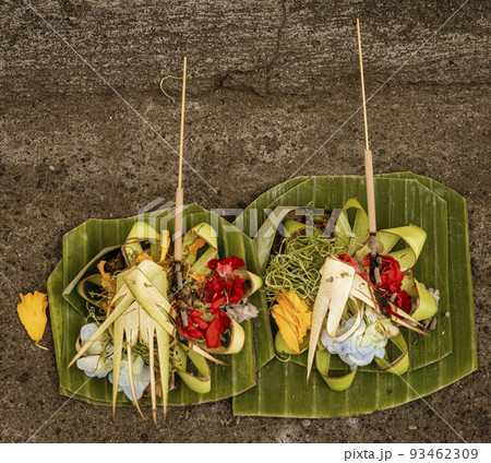 Indonesia - Hindu offering baskets seen in Bali 93462309