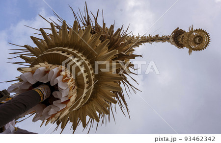 Indonesia - Top of Penjor is seen in preparation for Galungan Day in Bali Indonesia - Top of Penjor is seen in preparation for Galungan Day in Bali 93462342