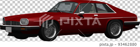 A cutout image of a classic British car, a red Jaguar coupe. background transparent illustration 93462880