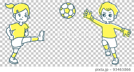 boy and girl kicking a soccer ball 93463866
