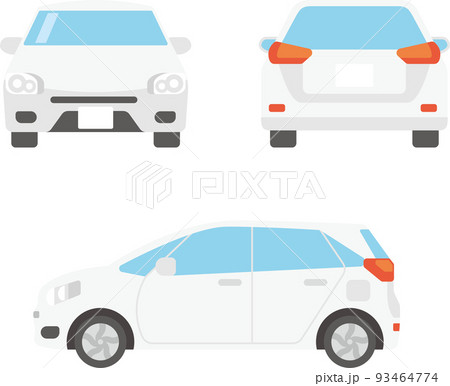 前後と横から見た乗用車のフラットデザインのイラストセット 93464774