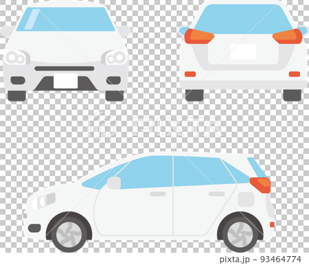 前後と横から見た乗用車のフラットデザインのイラストセット 93464774
