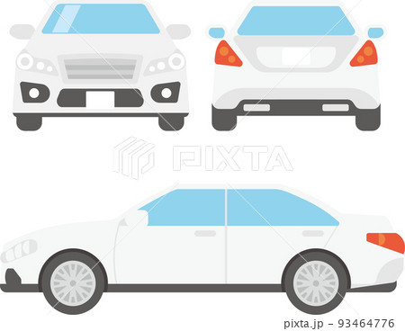 前後と横から見た高級車のフラットデザインのイラストセット 93464776