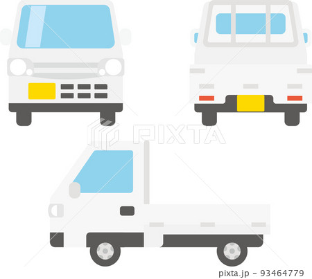 前後と横から見た軽トラックのフラットデザインのイラストセット 93464779