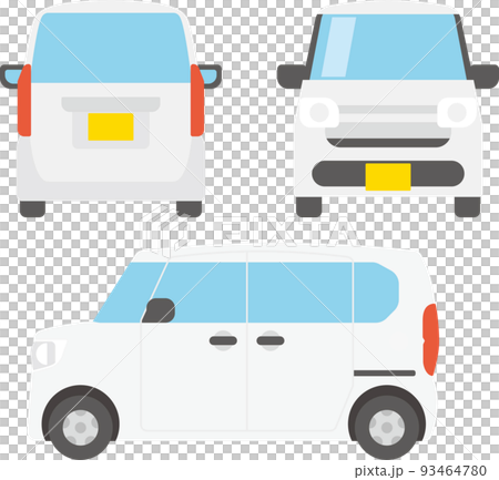前後と横から見た軽自動車のフラットデザインのイラストセット 93464780