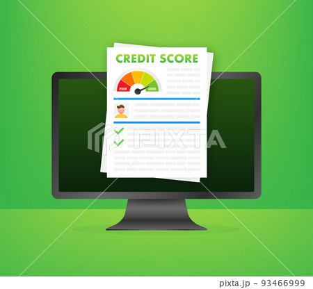 Credit score document. Paper sheet chart of personal credit score information. Vector stock illustration 93466999