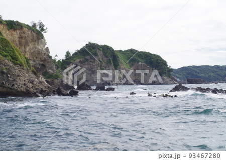 国の天然記念物珪化木がある海岸の景色 93467280
