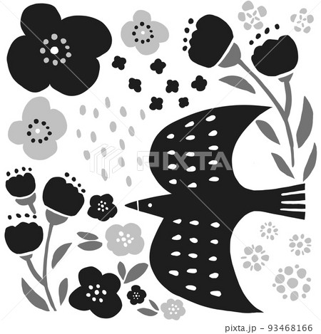 鳥とお花のイラスト 93468166