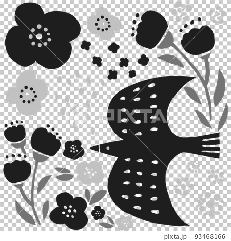 鳥とお花のイラスト 93468166