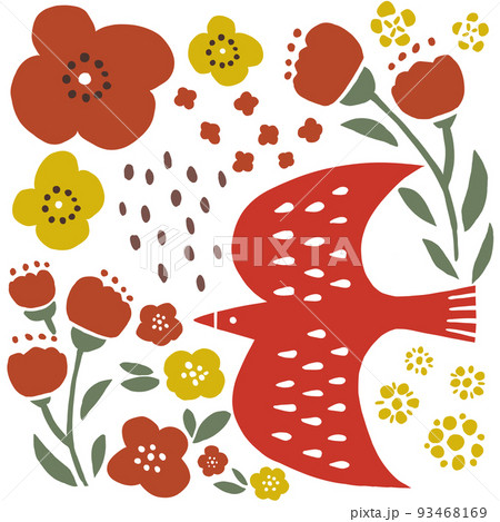 鳥とお花のイラスト 93468169