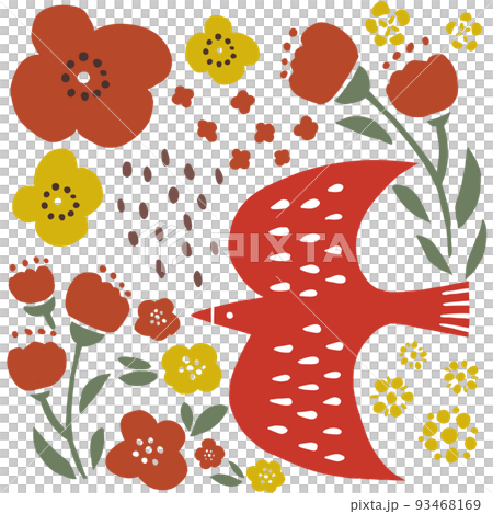鳥とお花のイラスト 93468169