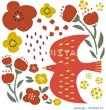 鳥とお花のイラスト 93468170