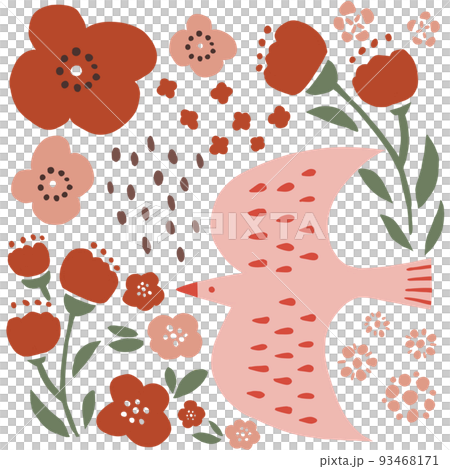 Illustration of birds and flowers 93468171