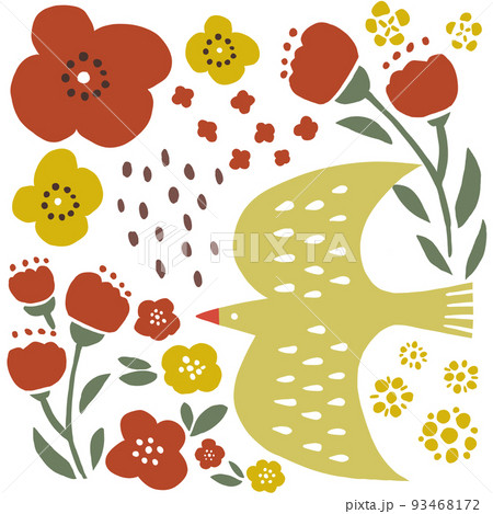 鳥とお花のイラスト 93468172