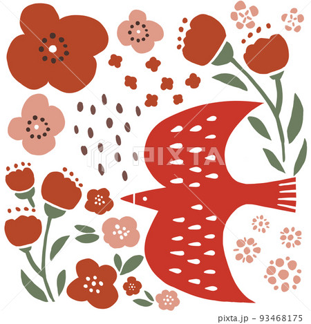 鳥とお花のイラスト 93468175