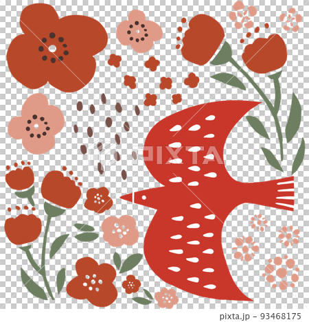 鳥とお花のイラスト 93468175