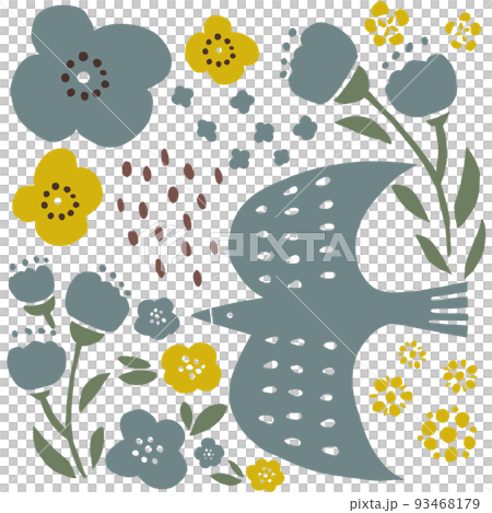 鳥とお花のイラスト 93468179