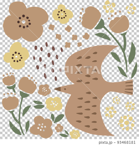 鳥とお花のイラスト 93468181