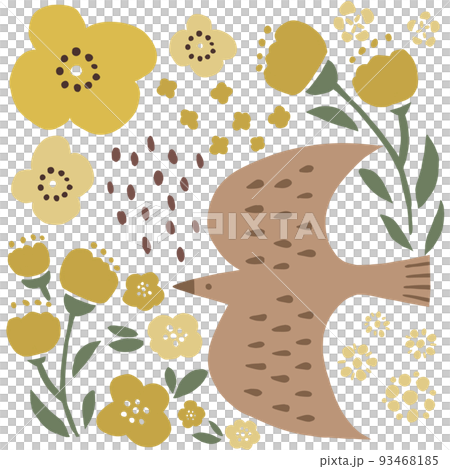 鳥とお花のイラスト 93468185