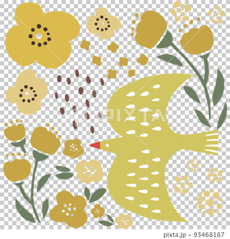 鳥とお花のイラスト 93468187