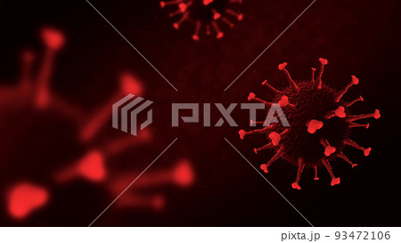 coronavirus cells on dark red background 93472106