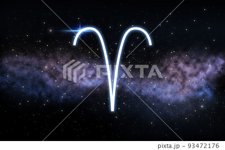 aries zodiac sign over night sky and galaxy 93472176