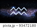 aquarius zodiac sign over night sky and galaxy 93472180