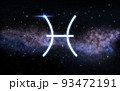pisces zodiac sign over night sky and galaxy 93472191