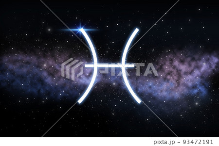 pisces zodiac sign over night sky and galaxy 93472191