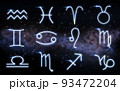 set of zodiac signs over night sky and galaxy 93472204