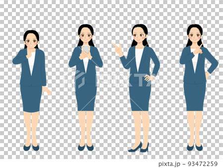 職業女性插圖集，全身，深藍色西裝，黑色頭髮 93472259