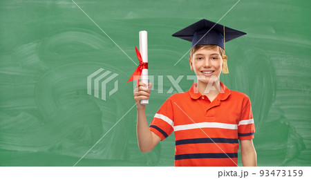 graduate student boy in mortarboard with diploma graduate student boy in mortarboard with diploma 93473159