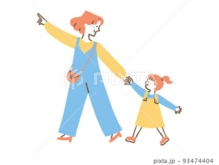 お出かけする仲良し母子_色 93474404